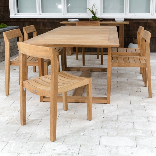 70498 Horizon 7 piece Side Chair Dining Set of Horizon Rectangular Table and 6 Side Chairs in angled side view on a white background